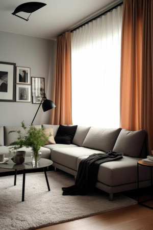 modern minimalist living room with cozy sofa, created with generative aiの素材