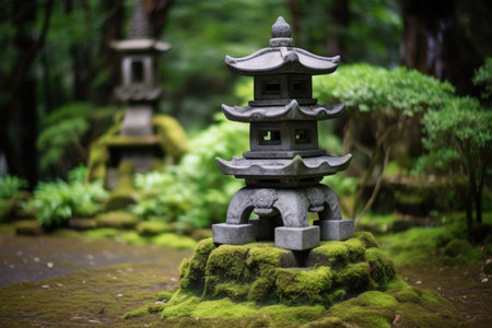traditional japanese stone lantern in a zen garden, created with generative aiの素材