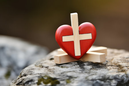 a cross with a heart on it symbolizing mental health and wellness, created with generative aiの素材
