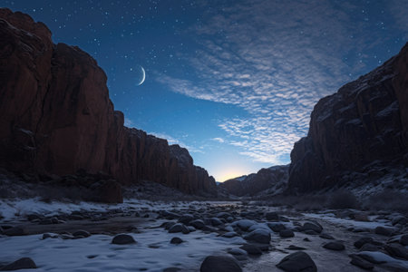 starry sky above a desolate lunar valley, created with generative aiの素材