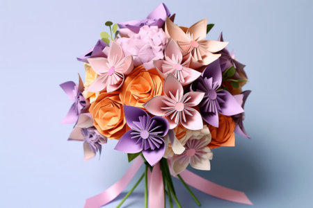 a delicate origami flower bouquet with various blossoms, created with generative aiの素材