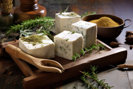 handmade goat cheese with herbs and spices, created with generative aiの素材