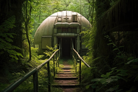abandoned missile silo hidden in the forest, created with generative aiの素材