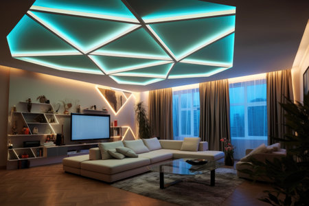 modern geometric ceiling design with led lights, created with generative aiの素材