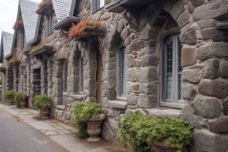 close-up of a stone houses unique architectural details, created with generative aiの素材