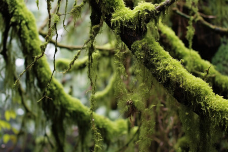 moss-covered redwood branches, created with generative aiの素材