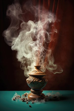 burning incense with smoke creating calming shapes, created with generative aiの素材