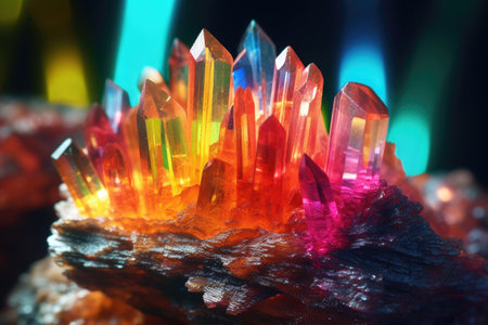 macro shot of rainbow crystal reflecting light, created with generative aiの素材