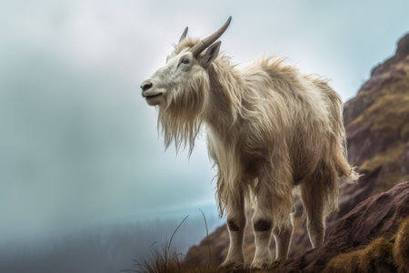close-up of mountain goat standing on cliff edge, created with generative aiの素材