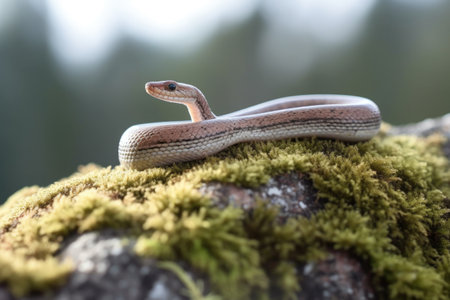 close-up of a slow worm basking on a rock, created with generative aiの素材