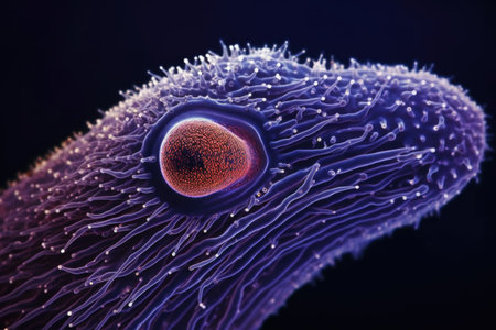extreme close-up of a paramecium swimming in water, created with generative aiの素材