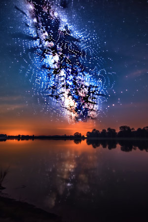 a stunning milky way panorama in a clear night sky, created with generative aiの素材