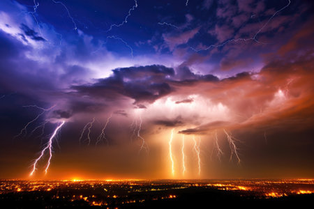 lightning storm illustrating earths magnetic forces, created with generative aiの素材