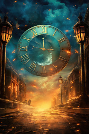 new years eve countdown clock at midnight, created with generative aiの素材