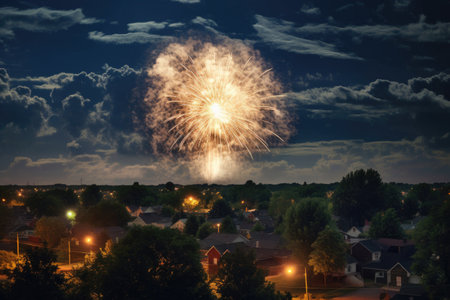 perfectly timed fireworks bursting in sync with a full moon, created with generative aiの素材