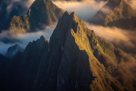 dramatic shadows on a snow-covered mountain range, created with generative aiの素材