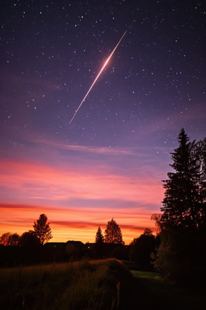 shooting star streaking across a twilight sky, created with generative aiの素材