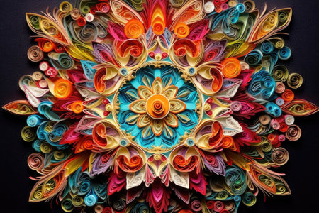 multicolored paper quilling art in intricate design, created with generative aiの素材
