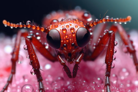 macro shot of a ladybird beetle on a dewy flower, created with generative aiの素材