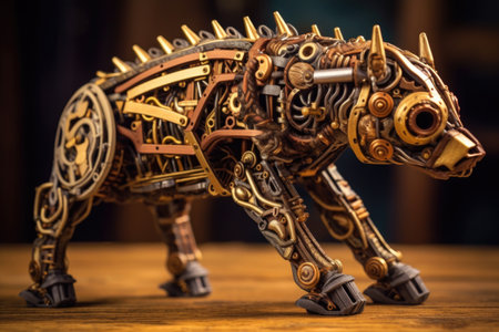 steampunk gears and cogs creating a robotic animal, created with generative aiの素材