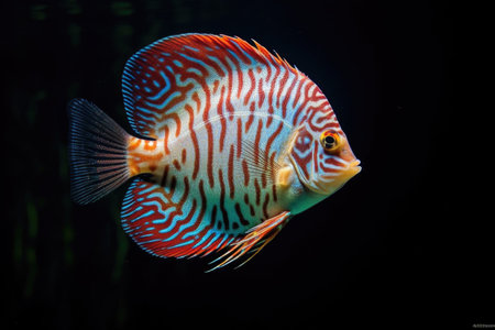 discus fish with colorful patterns in a freshwater setup, created with generative aiの素材