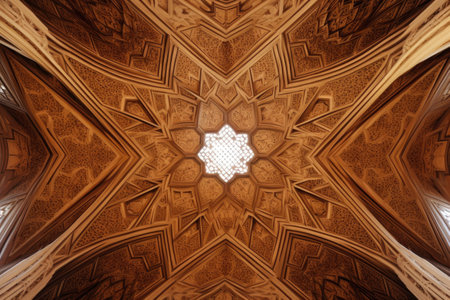 islamic-inspired geometric patterns on an ornate ceiling, created with generative aiの素材