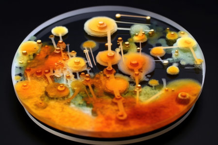 bacteria colony growing on a petri dish, created with generative aiの素材