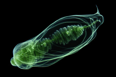 magnified view of a single-celled euglena swimming, created with generative aiの素材