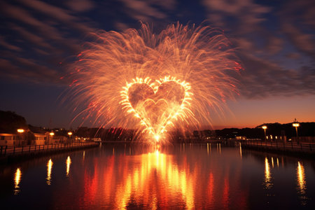 heart-shaped fireworks display for romantic theme, created with generative aiの素材