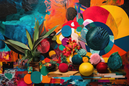 collage of vibrant colors, textures, and shapes, created with generative aiの素材