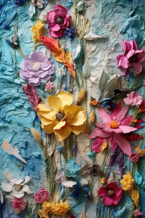 abstract handmade paper with embedded flowers, created with generative aiの素材