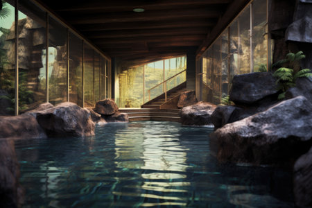 relaxing thermal spa in a natural setting, created with generative aiの素材