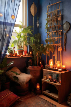 meditation corner with candles and incense, created with generative aiの素材