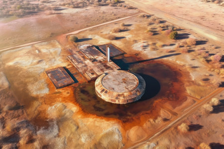 aerial view of an abandoned test site landscape, created with generative aiの素材