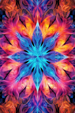 detailed kaleidoscope effect with vivid colors, created with generative aiの素材