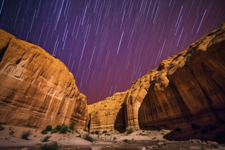 vibrant shooting stars over a desert canyon, created with generative aiの素材