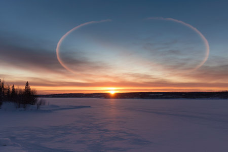 rare triple sun dogs in the arctic sky during twilight, created with generative aiの素材