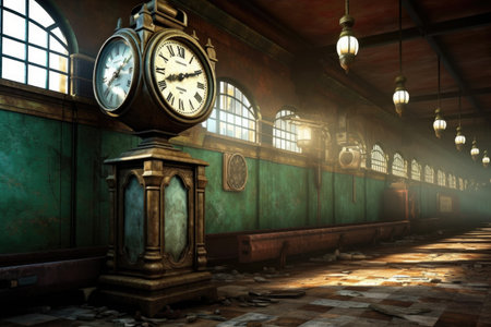 old train station clock with roman numerals, created with generative aiの素材