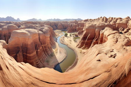 panoramic view of sandstone valley, created with generative aiの素材