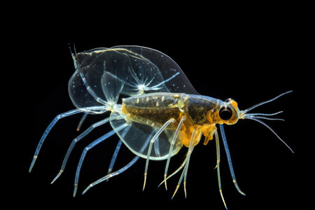 water fleas daphnia filtering particles from the water, created with generative aiの素材