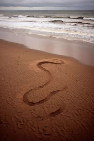 a question mark drawn on a sandy beach near waves, created with generative aiの素材