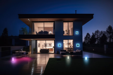 smart home of the future, with voice-activated devices and app control, created with generative aiの素材