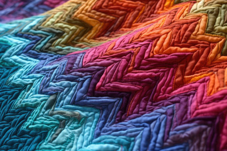 detail of quilt stitching with vibrant thread colors, created with generative aiの素材