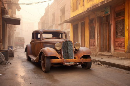 Photo for rusty vintage car in an empty street, covered in dust, created with generative ai - Royalty Free Image