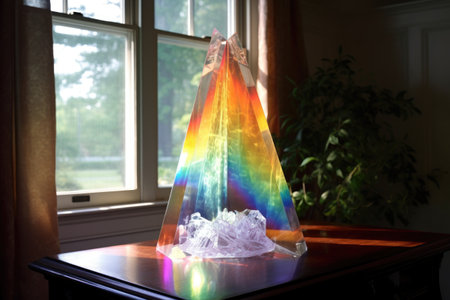 crystal prism dispersing light into a rainbow spectrum, created with generative aiの素材