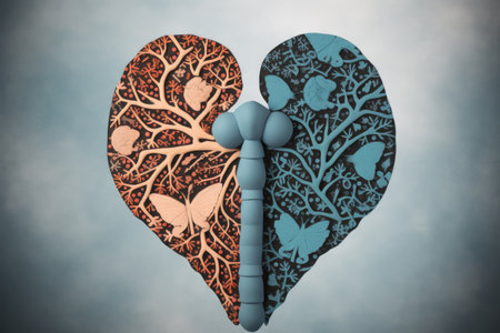 mental health symbol combined with others, such as heart and lungs, to form complete human figure, created with generative aiの素材