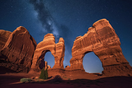sandstone arches with starry night sky, created with generative aiの素材