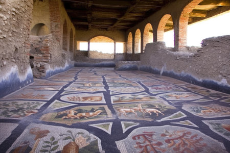 ruins of a roman mosaic in an archaeological excavation, created with generative aiの素材
