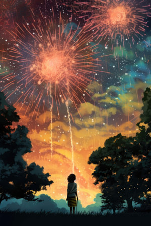 fireworks display in the night sky for juneteenth, created with generative aiの素材