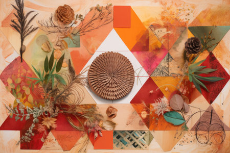 collage of natural elements and geometric shapes, surrounded by warm colors, created with generative aiの素材